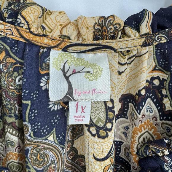 Fig & Flower top 1x dark floral relaxed artsy work career business career - Picture 6 of 6